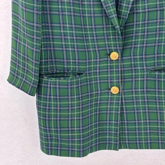 Dana Buchman Green Plaid Blazer Jacket Women Size 12 Silk Blend Academia Preppy - Picture 5 of 11